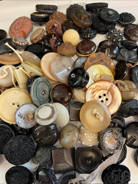Other - Assorted Vintage Black, Brown, Cream and Tan Decorative Buttons - fiber crafts